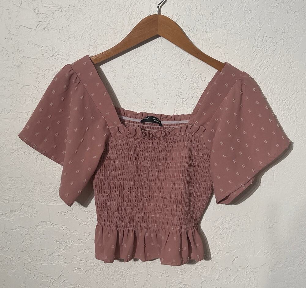 Coquette Cottagecore Smocked Milkmaid Top 🌸 Greathe Pink Peplum Blouse